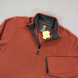 NEW Timberland Sweater Mens XL Red Waffle Knit 1/4 Zip Mock Neck Fleece Pullover